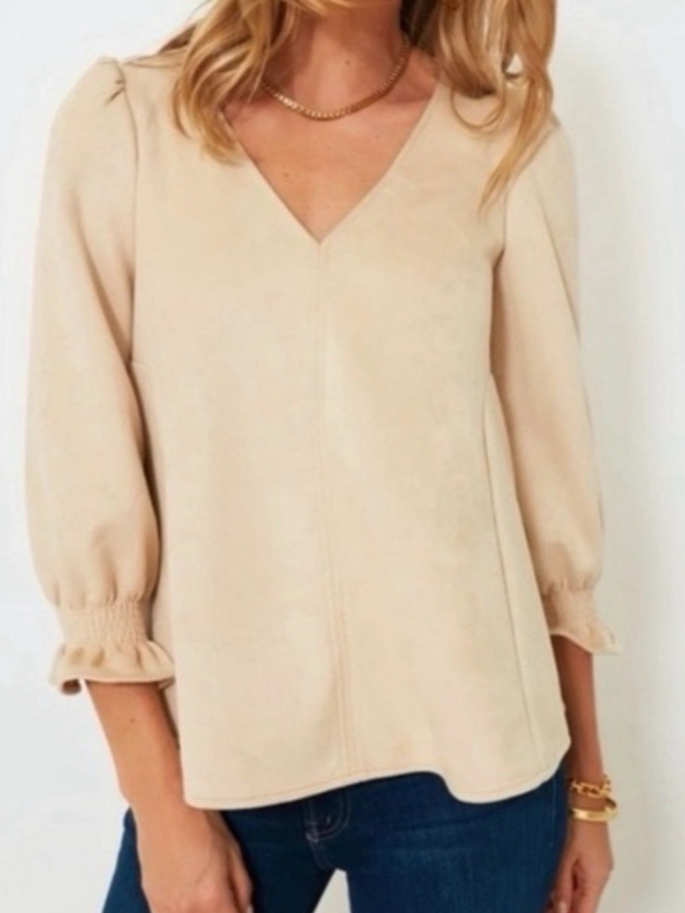 Tuckernuck Easton Faux Suede Top in Neutral Beige - Size Large